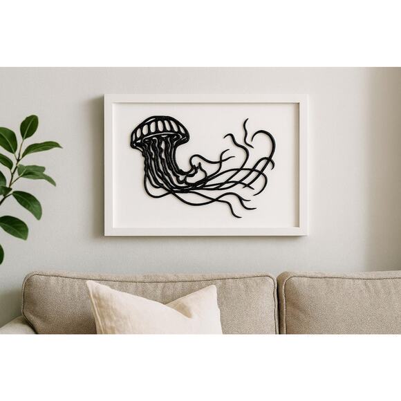 3D Printed Jellyfish Wall Art Intricate Black Design Modern Ocean Decor Bathroom - Picture 1 of 4